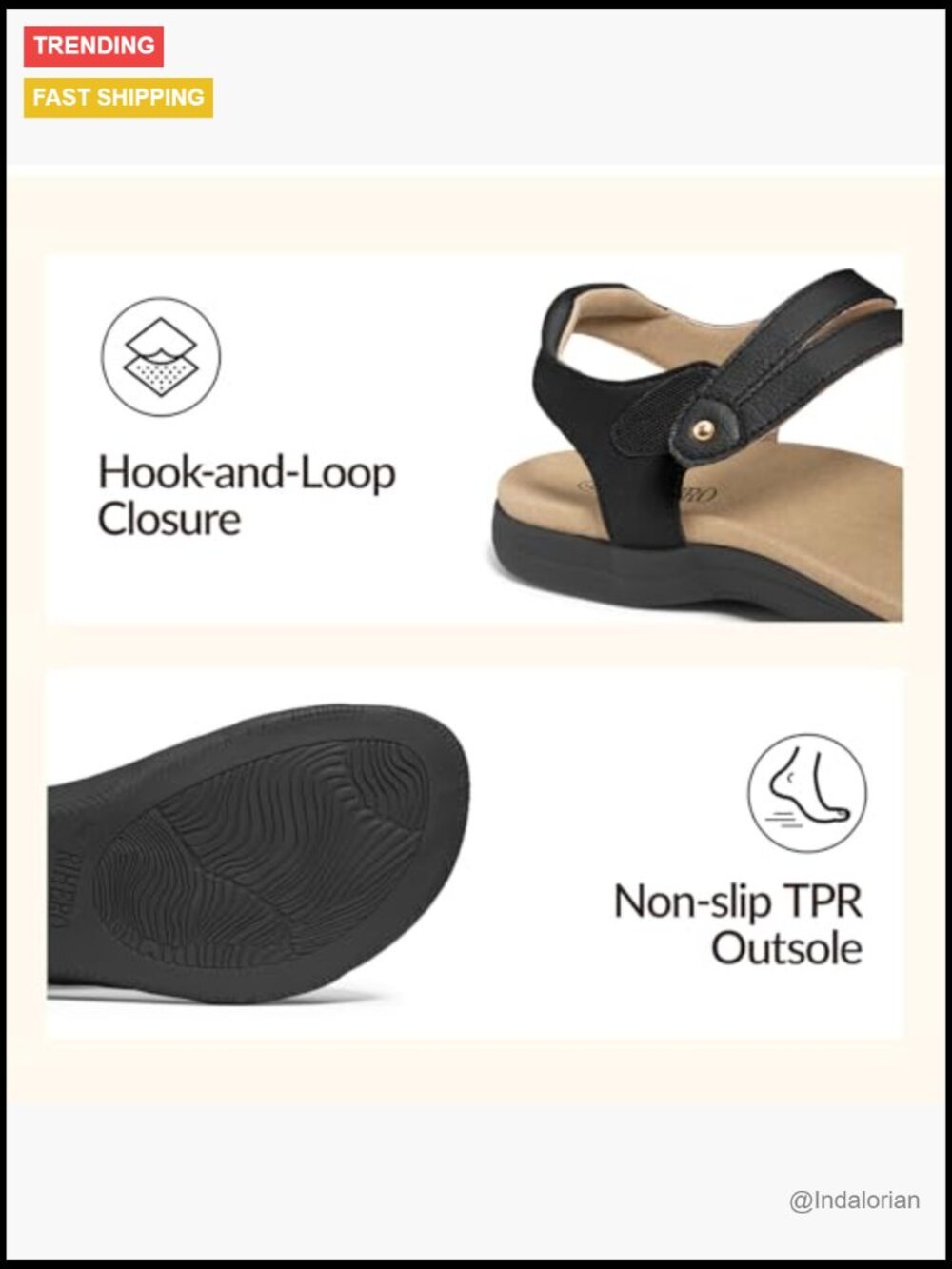 Orthopedic Sandals with Arch Support Adjustable Strap Comfortable Flat Sandals - Picture 5 of 7